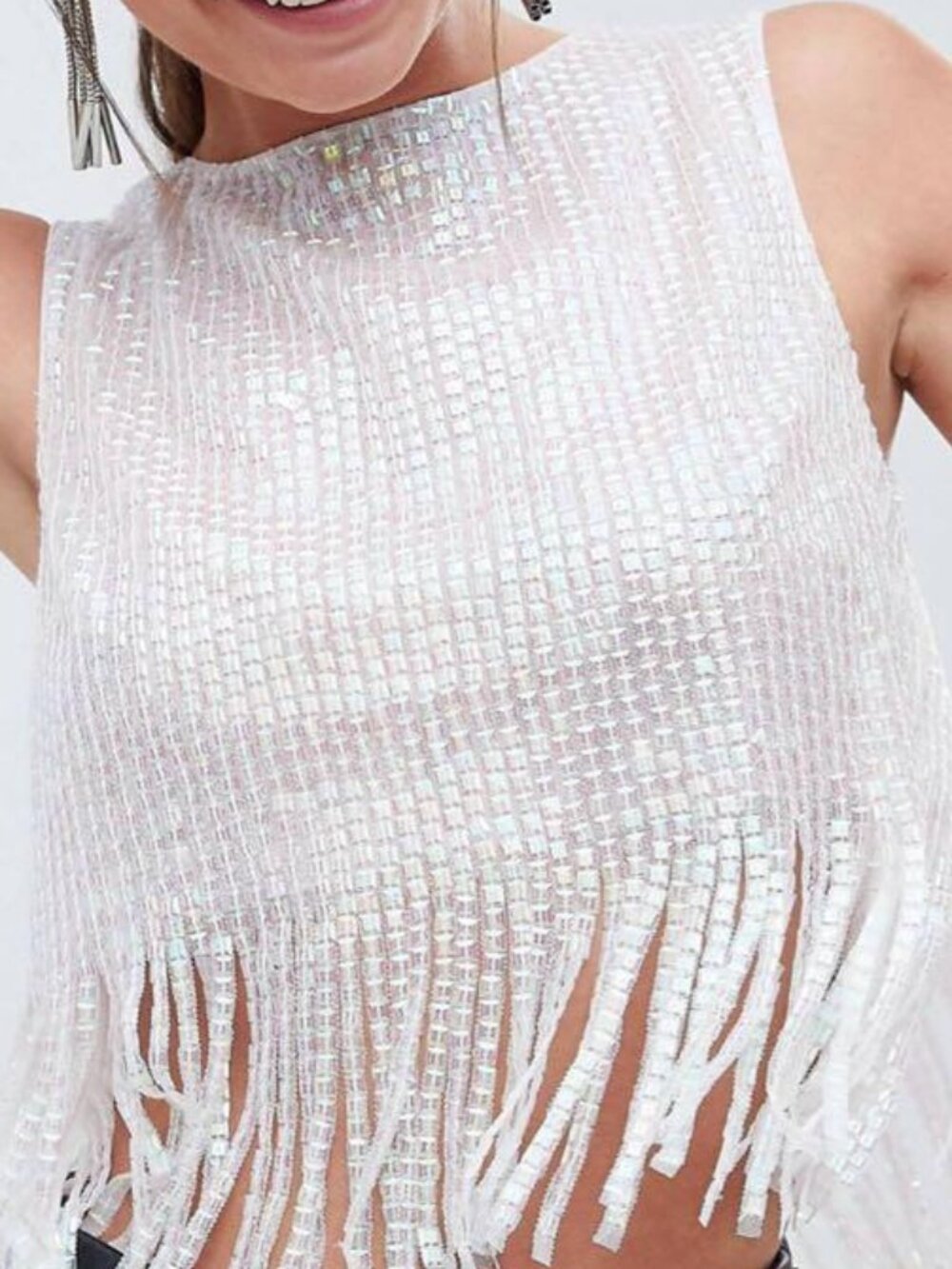 ASOS Iridescent Square Sequin Embellished Fringe Festival Top